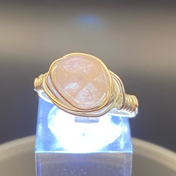 Silver Plated Wire Wrapped Ring with Rose Quartz Stone - Picture 4 of 8